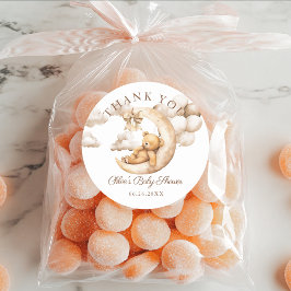 Teddy Bear Over The Moon Baby shower Neutraal Favo Ronde Sticker