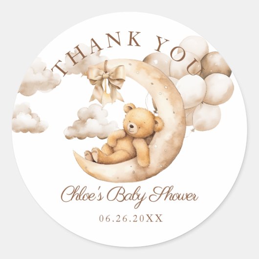 Teddy Bear Over The Moon Baby shower Neutraal Favo Ronde Sticker (Voorkant)