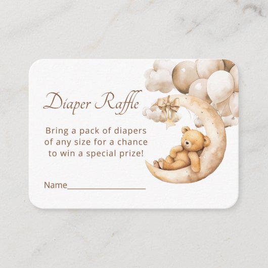 Teddy Bear Over The Moon Luier Raffle Baby shower Informatiekaartje (Voorkant)