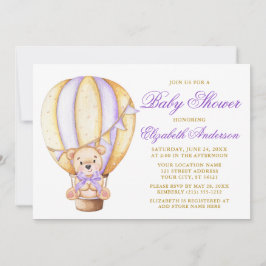 Teddy Bear Paars Bow Air Ballon Stip Baby shower Kaart