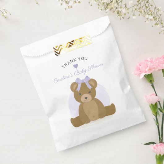 Teddy Bear Paarse Bow Girl Baby shower Dank u Bedankzakje (Gezegeld)
