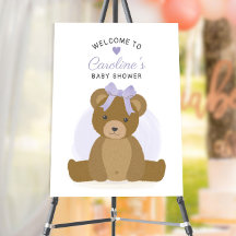 Teddy Bear Paarse Bow Girl Baby shower Welkom