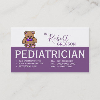Teddy Bear Paarse Pediatrische Benoemingskaart Afsprakenkaartje