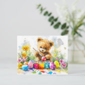  Teddy Bear Painting Easter Eggs Briefkaart (Staand voorkant)