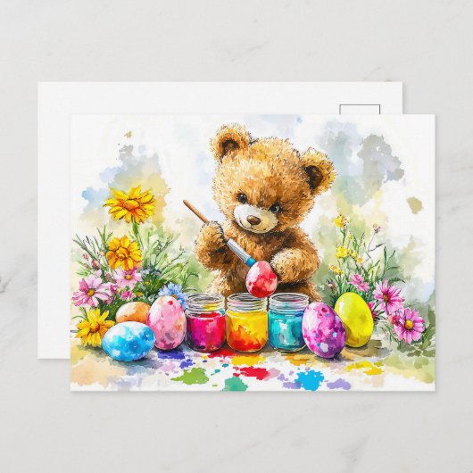 Teddy Bear Painting Easter Eggs Briefkaart (Voorkant / Achterkant)