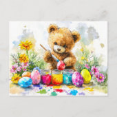 Teddy Bear Painting Easter Eggs Briefkaart (Voorkant)