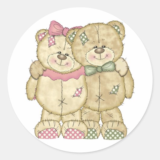 Teddy Bear Pair - Originele kleuren Ronde Sticker (Voorkant)