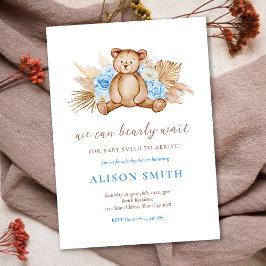 Teddy Bear Pampas Grass Barly Wait Baby shower Kaart