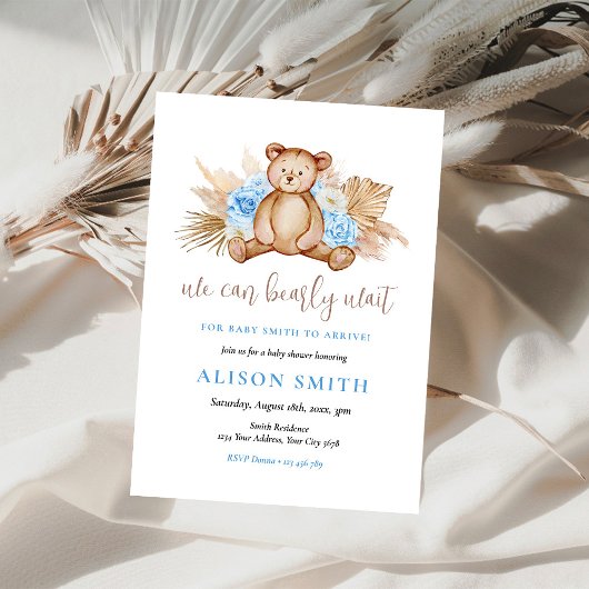 Teddy Bear Pampas Grass Barly Wait Baby shower Kaart