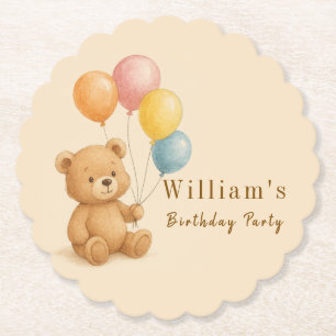 Teddy Bear Paper Onderzetter met pastelballonnen