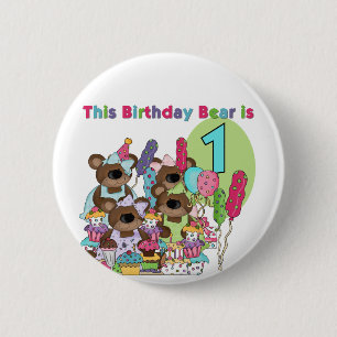 Teddy Bear Party 1e Verjaardag tshirts en geschenk Ronde Button 5,7 Cm