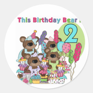 Teddy Bear Party 2e verjaardag T-shirts en geschen Ronde Sticker