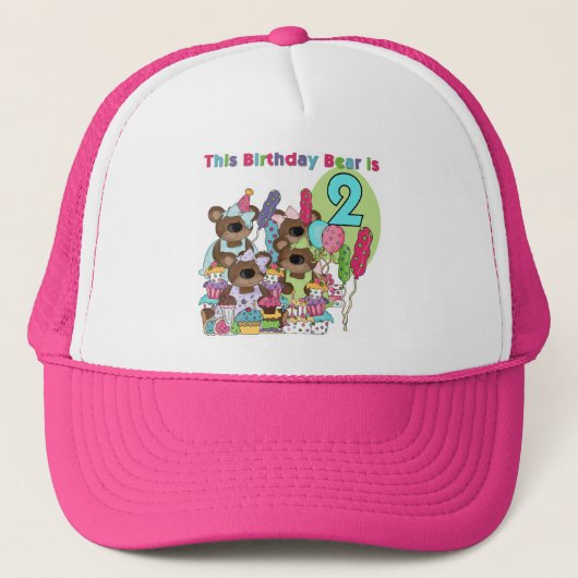 Teddy Bear Party 2e verjaardag T-shirts en geschen Trucker Pet (Voorkant)