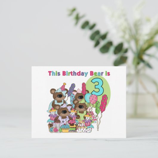 Teddy Bear Party 3rd Verjaardag Tshirts en geschen Uitnodiging Briefkaart (Staand voorkant)