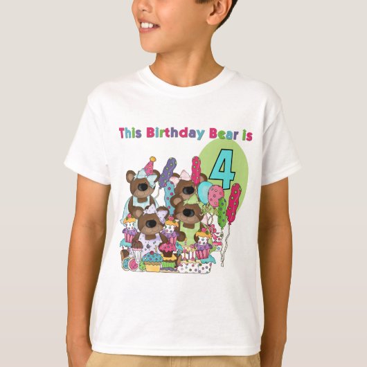 Teddy Bear Party 4e verjaardag Tshirts en geschenk (Voorkant)
