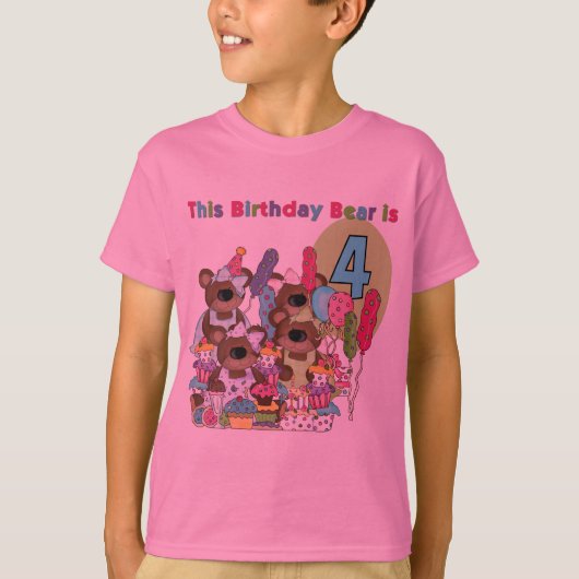 Teddy Bear Party 4e verjaardag Tshirts en geschenk (Voorkant)