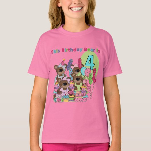 Teddy Bear Party 4e verjaardag Tshirts en geschenk (Voorkant)