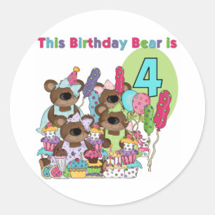 Teddy Bear Party 4e verjaardag Tshirts en geschenk Ronde Sticker