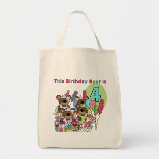 Teddy Bear Party 4e verjaardag Tshirts en geschenk Tote Bag (Voorkant)