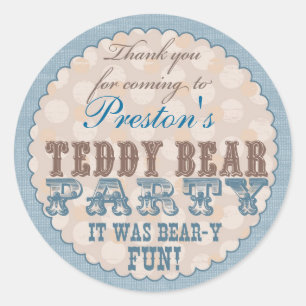 Teddy Bear Party Dank u Sticker - Blauw