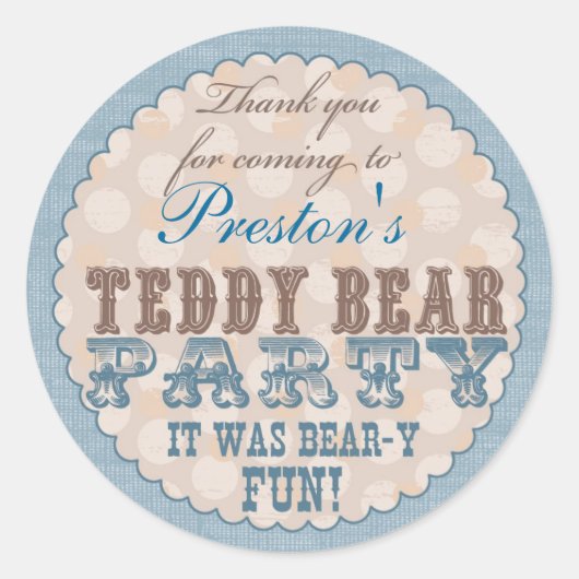 Teddy Bear Party Dank u Sticker - Blauw (Voorkant)
