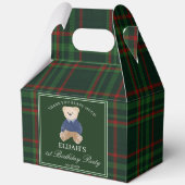 Teddy bear party favors green plaid personalized bedankdoosjes (Voorkant)