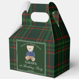 Teddy bear party favors green plaid personalized bedankdoosjes