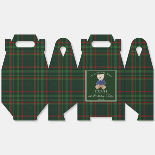 Teddy bear party favors green plaid personalized bedankdoosjes (Ongevouwen)