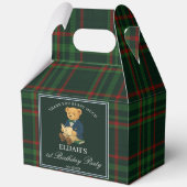 Teddy bear party favors green plaid personalized bedankdoosjes (Voorkant)