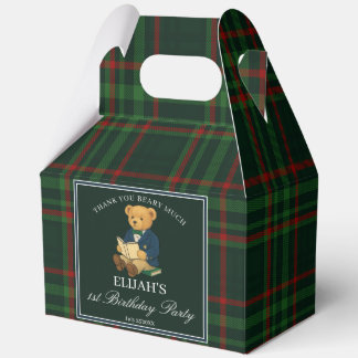 Teddy bear party favors green plaid personalized bedankdoosjes