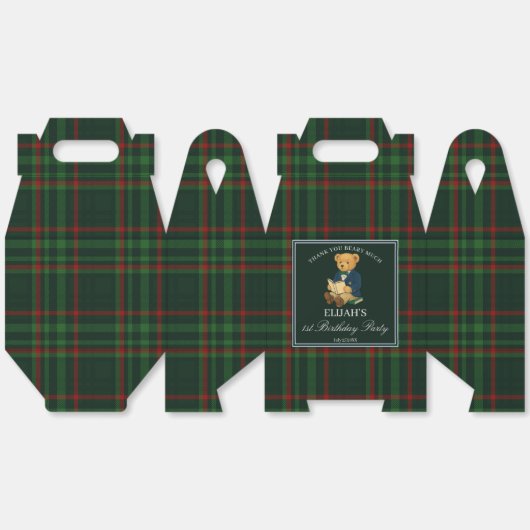 Teddy bear party favors green plaid personalized bedankdoosjes (Ongevouwen)