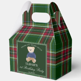 Teddy bear party favors green plaid personalized bedankdoosjes