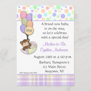 Teddy Bear Pastel Baby shower Invitation Kaart