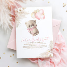 Teddy Bear Pastel Brown Pink Boho Girl Baby shower