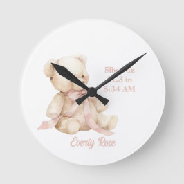 Teddy Bear Pastel Champagne Gold Baby Girl Ronde Klok