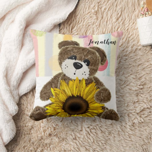 Teddy Bear Pastel Stripe Sierkussen (Deken)