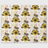 Teddy Bear Pastel Stripe Wrapping Paper Cadeaupapier (Vlak)