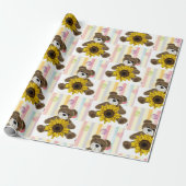 Teddy Bear Pastel Stripe Wrapping Paper Cadeaupapier (Uitgerold)