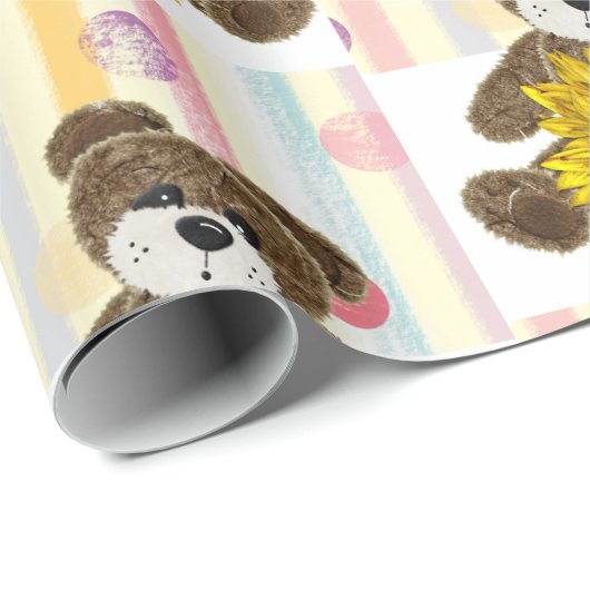 Teddy Bear Pastel Stripe Wrapping Paper Cadeaupapier (Rol Hoek)