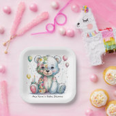 Teddy Bear Patchwork in het Floral Girl Baby showe Papieren Bordje (Feest)