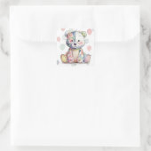 Teddy Bear Patchwork in het Floral Girl Baby showe Vierkante Sticker (Tas)