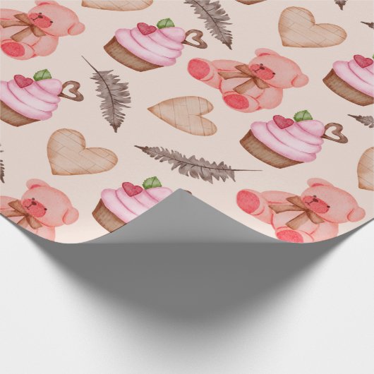 Teddy Bear Pattern Wrapping Paper Cadeaupapier (Hoek)