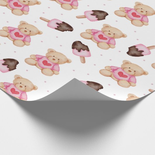 Teddy Bear Pattern Wrapping Paper Cadeaupapier (Hoek)