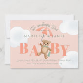 Teddy Bear Peach Sage Barly Wachten Baby shower Kaart (Voorkant)