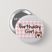 Teddy Bear Peekaboo verjaardag meisje Ronde Button 5,7 Cm (Voorkant /achterkant)