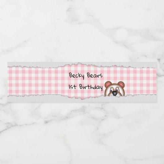 Teddy Bear Peekaboo verjaardag Waterfles Etiket (Enkel label)