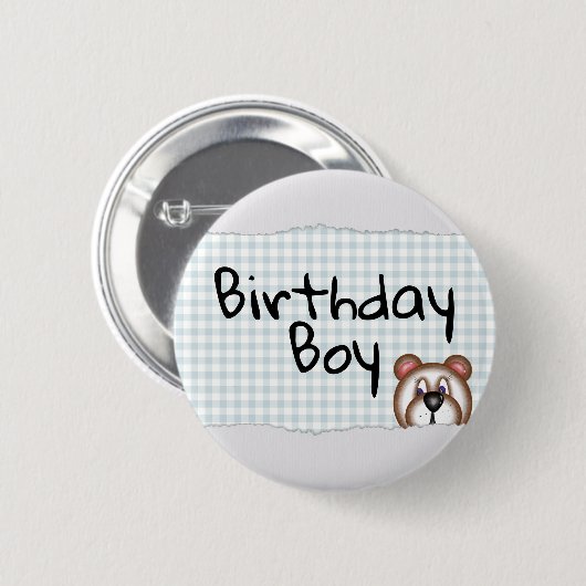 Teddy Bear Peekaboo verjaardagsjongen Ronde Button 5,7 Cm (Voorkant /achterkant)