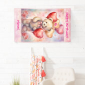 Teddy Bear Personalize Girl's Name & Age Spandoek (Insitu)