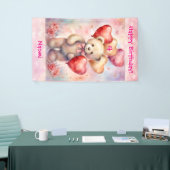 Teddy Bear Personalize Girl's Name & Age Spandoek (Beurs)