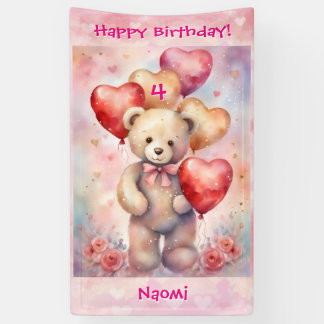 Teddy Bear Personalize Girl's Name & Age Spandoek